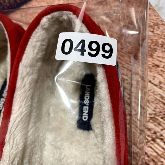 Lands End Moccasin Slippers Womens 10 B Red Plaid Faux Fur Lined Flannel Shoes - Picture 12 of 12